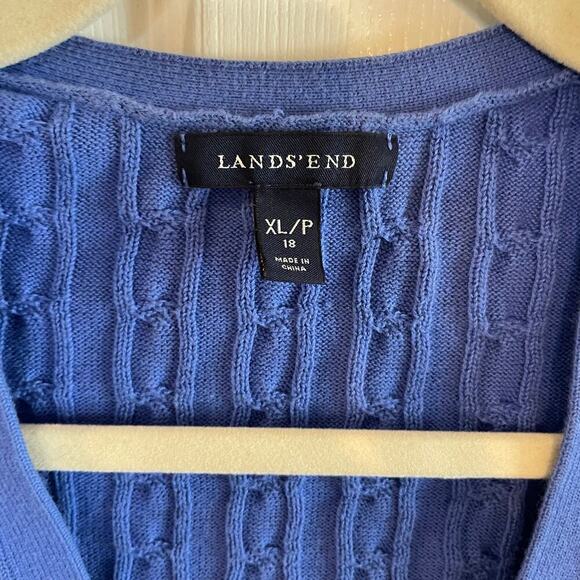 Lands' End Sweater Women's Size XLP Cardigan Sweater Blue Cablenknit V-Neck - Picture 3 of 12